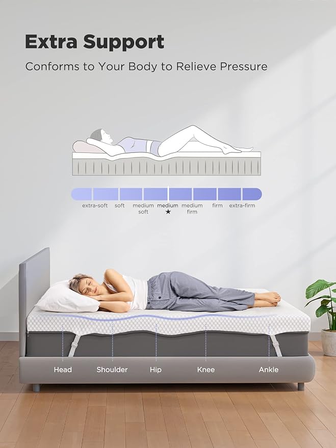 PERLECARE 3 Inch Gel Memory Foam Mattress Topper for Pressure Relief, Premium Soft Cooling Sleep, Non-Slip Design with Removable & Washable Cover, CertiPUR-US Certified - Twin