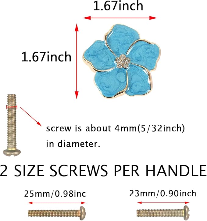 4 pcs Petal Handles Colorful Drawer Knobs Flower Petal Cabinet Dresser Knobs for Girl's Room Dresser Cupboard Drawer Wardrobe Decorative Furniture Knobs (Blue)