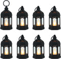 LLQ 8Pcs Mini Lanterns for Centerpiece, Ramadan Decorations, Battery Included, Decorative Candle Lanterns for Indoor, Small Vintage Lantern for Halloween Christmas Wedding Table Decor, Black
