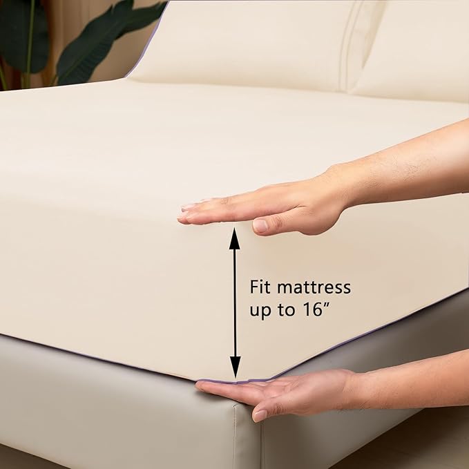 Mejoroom Queen Size Sheet Set - Soft Microfiber Bed Sheets,Deep Pocket Fitted Sheet, Soft, Breathable, Wrinkle & Fade Resistant - 4 Piece (Queen, Cream)