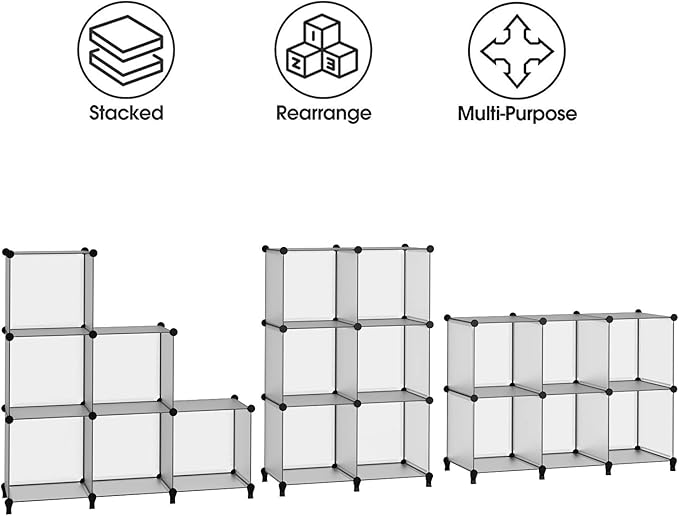 HOMIDEC 6 Light Grey Cube Storage Organizer, Modular Storage Shelf with Hammer, Cube Storage Bin Cabinet Closet Bookshelf for Living Room, Bedroom, Office, Each Cubes Size 11.8 x 11.8 inch