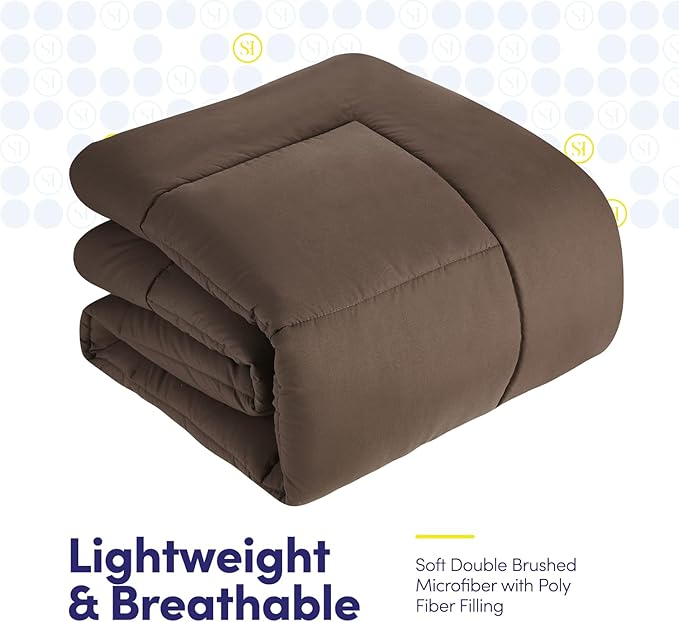 RV Short Queen Comforter Set for RV Camper - Comforter Set with Fitted & Flat Sheet, 4 Pillowcases - Tailored for RV Short Queen Beds - Cozy Essentials for Your RV Bedroom, Brown