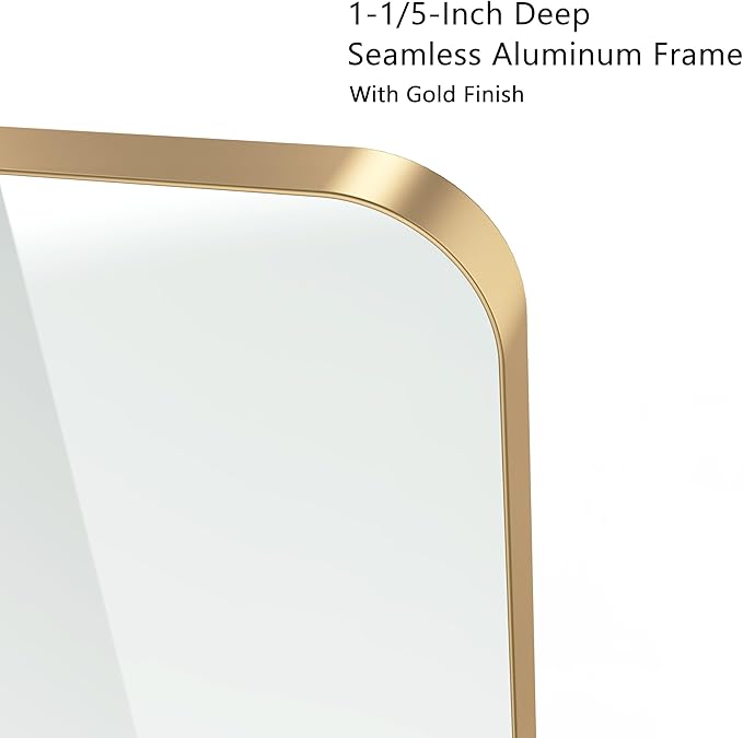 VocalStar Gold Bathroom Mirror for Wall, 22 x 30 Inch Metal Framed Rounded Rectangle Vanity Mirror Modern Farmhouse, 1/4-inch Shatterproof Glass | Ultra-Flush Hanging