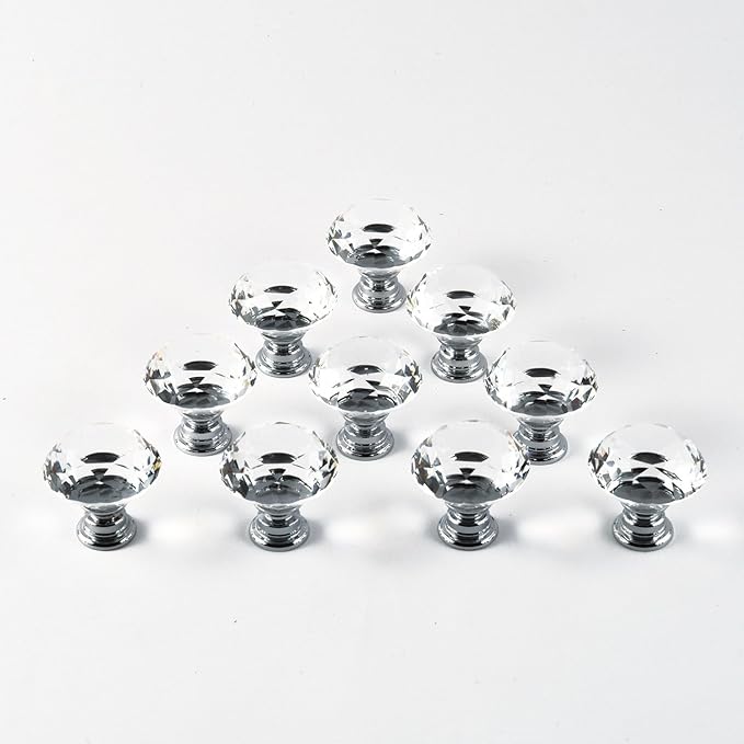 12pcs Diamond Shape Crystal Glass 30mm Drawer Knob Pull Handle Usd for Cabinet, Drawer