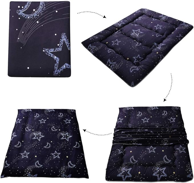 MAXYOYO Japanese Futon Mattress Floor Mattress Sleeping Pad Foldable Bed Roll Up Camping Cushion Floor Lounger Bed Couches and Sofas Couch Topper, Moon and Star, Queen Size