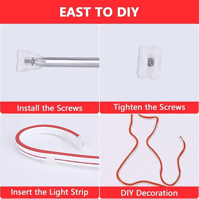 Lamomo LED Neon Lights, 16.4ft Red LED Strip Light, 12V 0.39in/Cut Silicone Waterproof Neon Rope Light, DIY Neon Sign for Bedroom Indoor Outdoor Decoration（Power Adapter not Included）