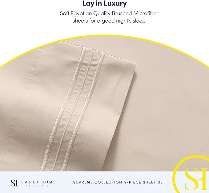 Twin Sheets - Breathable Luxury Sheets with Full Elastic & Secure Corner Straps Built In - 1800 Supreme Collection Extra Soft Deep Pocket Bedding Set, Sheet Set, Twin, Beige