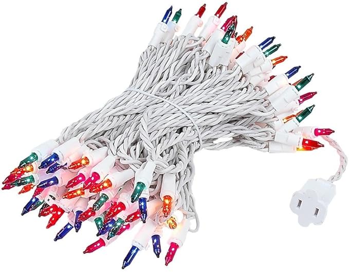 Novelty Lights 50 Feet 100 Bulb Incandescent Mini Light String, Multicolor with 6-Inch Spacing on White Wire, UL Listed Commercial Grade Indoor/Outdoor Mini Lights, Connectable End-to-End