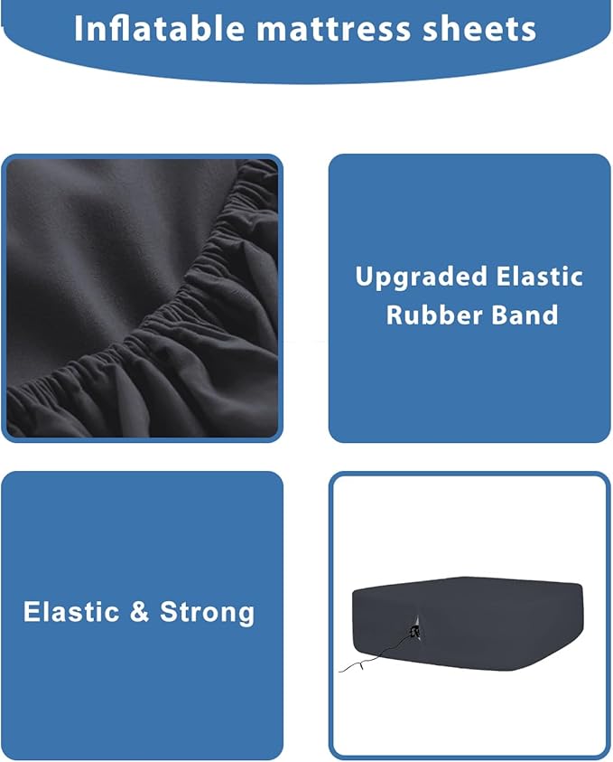 Bedecor Air Bed Sheets for Mattress Cover Removable Bed and Elastic Band Super Soft and Breathable & Deep up to 21" Black Full