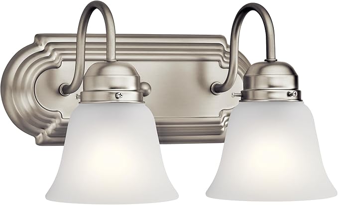 Kichler 12.25" 2-Light Vanity Bath Light in Brushed Nickel, Modern Bathroom Light with Clear Satin Etched Glass, (12.25" W x 8" H), 5336NIS