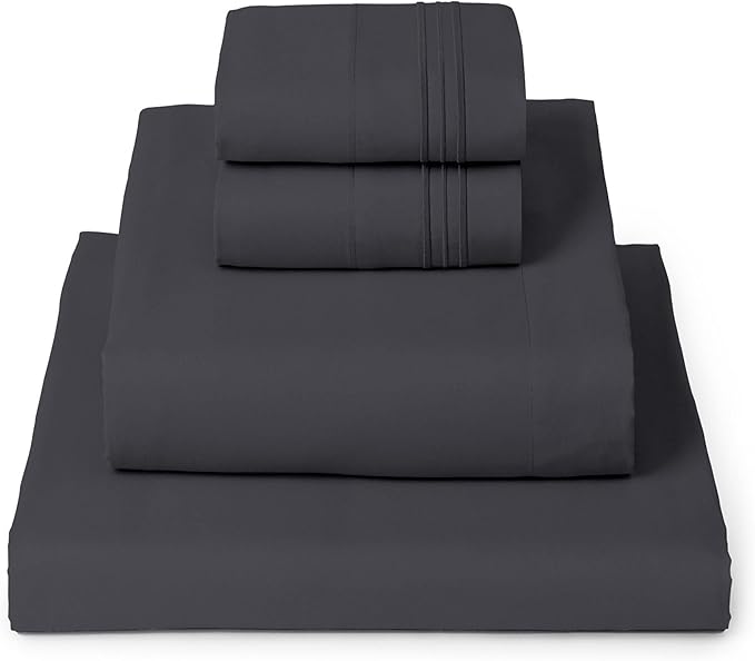 Mellanni Queen Sheets Set - 4 PC Iconic Collection Bedding - Hotel Luxury, Extra Soft, Cooling Bed Sheets - Wrinkle, Fade, Stain Resistant (Queen, Charcoal)