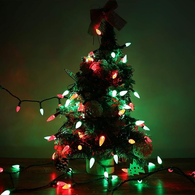Brizled Red & Green C5 Christmas Lights, 33ft 100 LED Christmas Lights, Connectable 120V UL Certified Mini Xmas Light String Faceted Xmas Light for Christmas Tree Party Roof Indoor Outdoor Decor