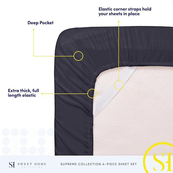 Twin Sheets - Breathable Luxury Sheets with Full Elastic & Secure Corner Straps Built In - 1800 Supreme Collection Extra Soft Deep Pocket Bedding Set, Sheet Set, EXTRA DEEP pocket - Twin, Navy