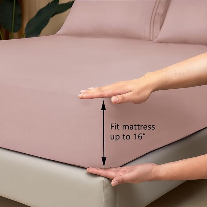 Mejoroom Bed Sheets Set,Extra Soft Luxury Full Sheets with 16 Inch Deep Pocket,Premium Bedding Collection - Breathable Wrinkle Fade Stain Resistant Hypoallergenic - 4 Piece (Full, Dusty Pink)