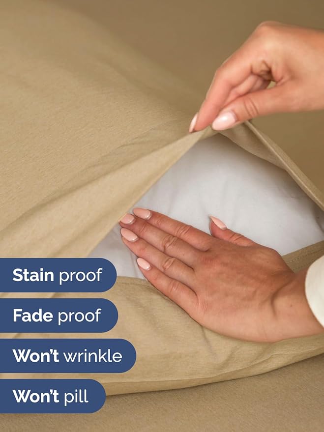 Extra Deep King Sheet Set - 6 Piece Breathable and Cooling Sheets - Hotel Luxury Bed Sheets Set - Easy Fit - Soft, Wrinkle Free and Comfy Sheets Set - Heathered Tan Sheet Set with Extra Deep Pockets
