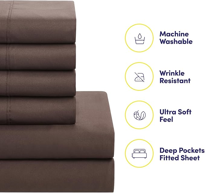 King Size Comforter Set with Sheets - 7-Piece Bedding Collection - 1 Comforter, 1 Fitted Sheet, 1 Flat, 4 Pillowcases - Deep Pocket - Soft & Premium Quality - Ideal for All Seasons, Chocolate Brown