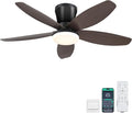 Ceiling Fans with Lights-36 Low Profile Ceiling Fan with Light and Remote/APP Control,Flush Mount,DC Reversible,LED Dimmable Modern Ceiling Fans for Bedroom,Indoor/Outdoor Patio Use(Brown)