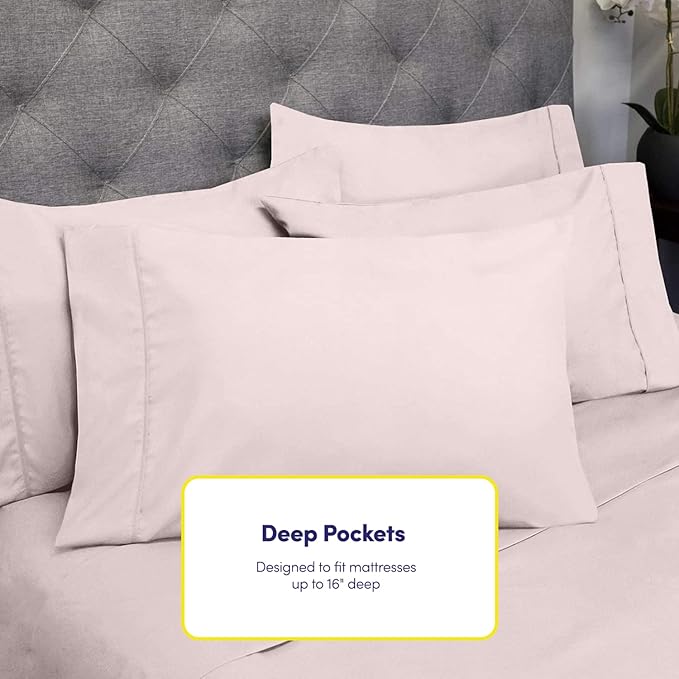 Cal King Size Bed Sheets - 6 Piece 1500 Supreme Collection Fine Brushed Microfiber Deep Pocket California King Sheet Set Bedding - 2 Extra Pillow Cases, Great Value, California King, Pale Pink
