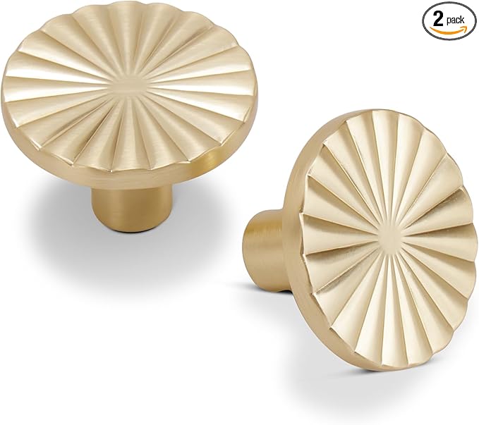2 Pack Kitchen Cabinet Knobs Round Sunflower Dresser Knob Modern Drawer Hardware Cupboard Handles Furniture Knob for Bathroom Single Hole Knobs for Wardrobe Brushed Gold TYH-BG-K2