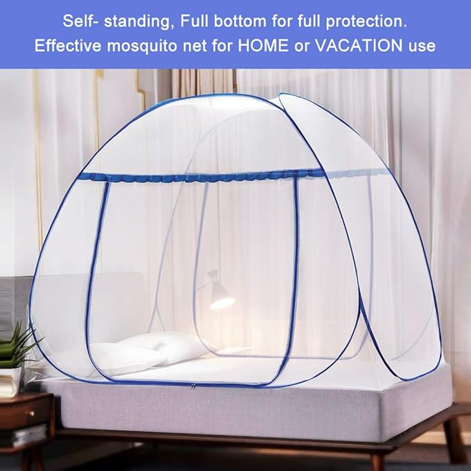 Portable Pop-Up Mosquito Net Tent for Bed Baby Adults Trip, L79 x W71 x H59 inch Large Folding Mosquito Netting with Net Bottom, 2 Entries, Suit for Twin to King Size Bed