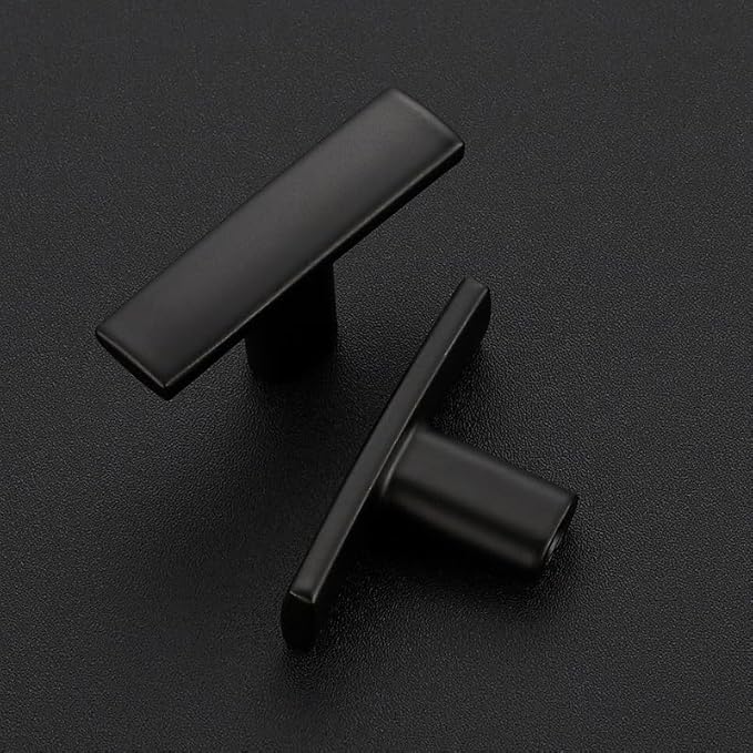 3 Pack Black Cabinet Knobs - Curved Pulls Matte Black for Kitchen Drawer Solid Dresser Hardware 1-3/4 Inch Length Single Hole