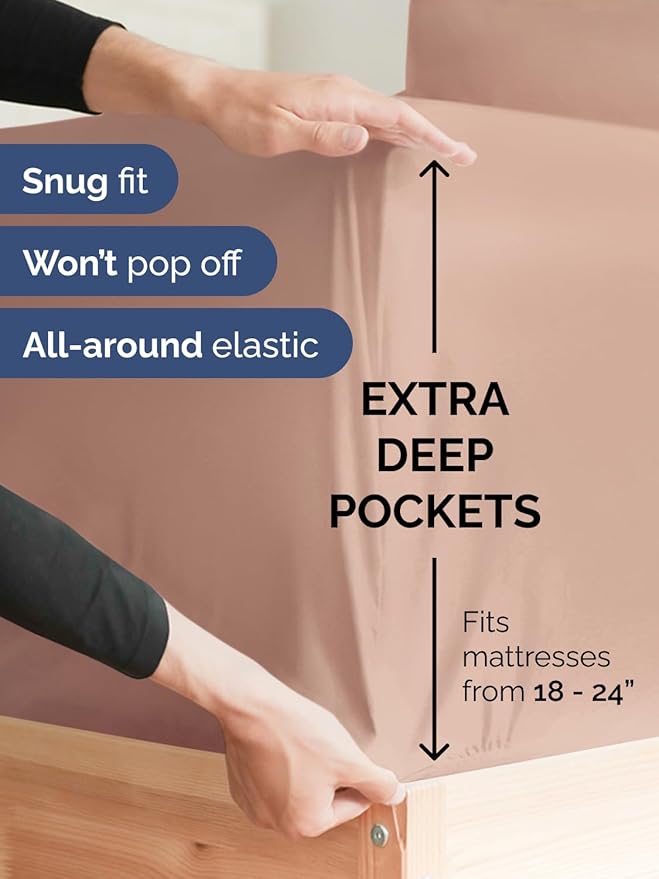 Extra Deep Twin XL Sheet Set - 4 Piece Breathable & Cooling Sheets - Hotel Luxury Bed Sheets Set - Easy & Secure Fit - Soft, Wrinkle Free & Comfy Sheets Set - Mauve Sheet Set with Extra Deep Pockets