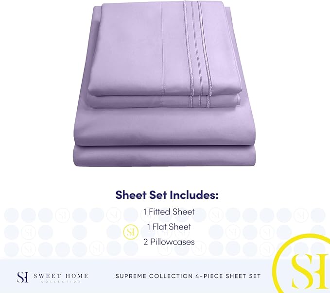 California King Sheet Sets - Breathable Luxury Sheets with Full Elastic & Secure Corner Straps Built In - 1800 Supreme Collection Deep Pocket Bedding Set, Sheet Set, California King, Lavender