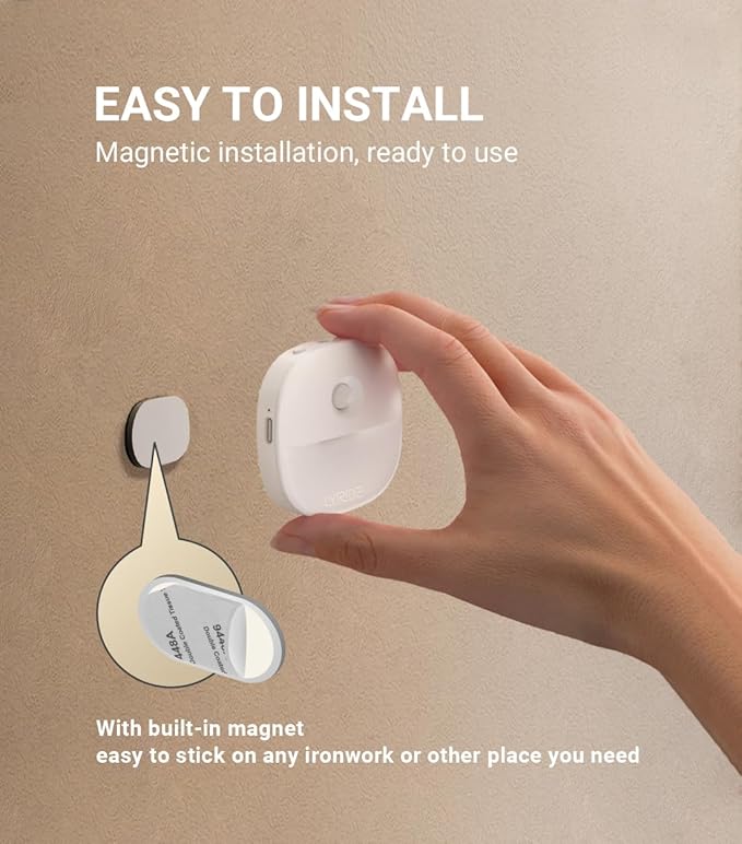 Lyridz Rechargeable Night Light, Motion Sensor Battery Nightlight, Mini Stick-on LED Closet Light, 1-20LM Dimmable Brightness for Bathroom, Bedroom, Kitchen, Washroom, Stairs, Hallway, 3-Pack