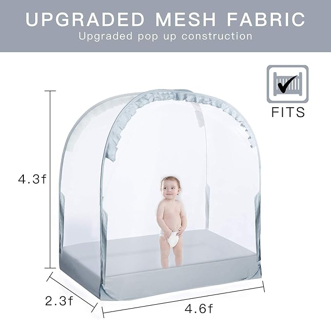 Crib Tent, Crib Net to Keep Baby in, Breathable Pop Up Crib Tent Canopy Keep Baby from Climbing Out (55.2" L x 27.6" W x 51.6" H)