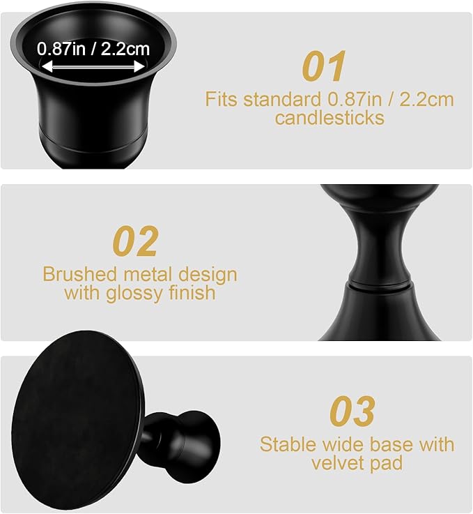 12PCS Black Taper Candle Holders Set, Vintage Metal Candlestick Holders for Dinner Room Table Centerpiece or Mantel Wedding Party Decor