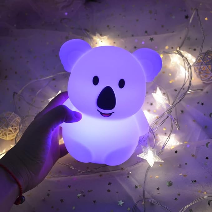 Koala Night Light for Kids Silicone Bedside Bedroom Lighting, Baby Nursery Light Sleeping NightLights, Color Changing Lamps - Eye Caring, Adjustable Brightness & Color, Time Setting - Medium