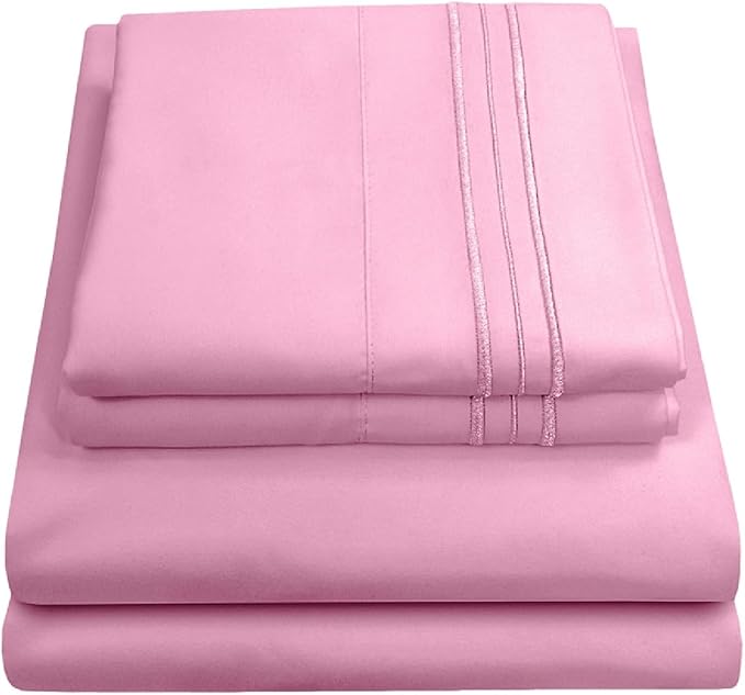 Twin XL Sheets - Breathable Luxury Sheets with Full Elastic & Secure Corner Straps Built In - 1800 Supreme Collection Extra Soft Deep Pocket Bedding Set, Sheet Set, Twin XL, Pink