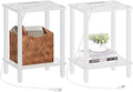 TUTOTAK End Table with Charging Station, Set of 2, Small Side Table, Nightstand Bedside Table, 2-Tier Storage Shelf for Small Space, Living Room, Bedroom, Marble White TB01BMW041
