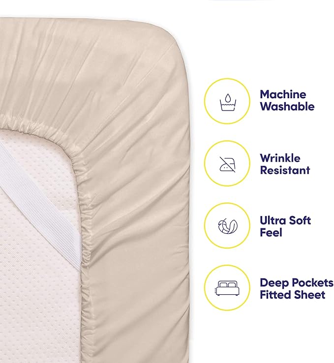 Queen Sheets Beige - 6 Piece 1500 Supreme Collection Fine Brushed Microfiber Deep Pocket Queen Sheet Set Bedding - 2 Extra Pillow Cases, Great Value, Queen, Beige