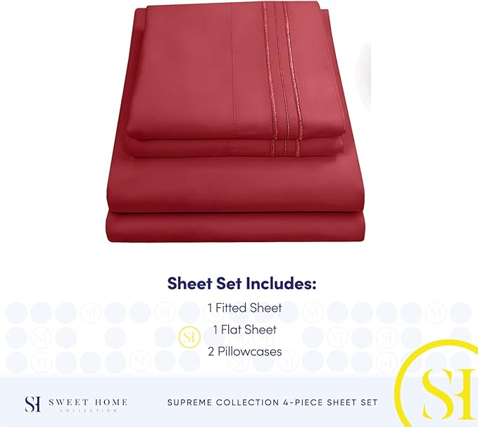 Full Size Sheet Sets - Breathable Luxury Sheets with Full Elastic & Secure Corner Straps Built In - 1800 Supreme Collection Extra Soft Deep Pocket Bedding Set, Sheet Set, Full, Burgundy
