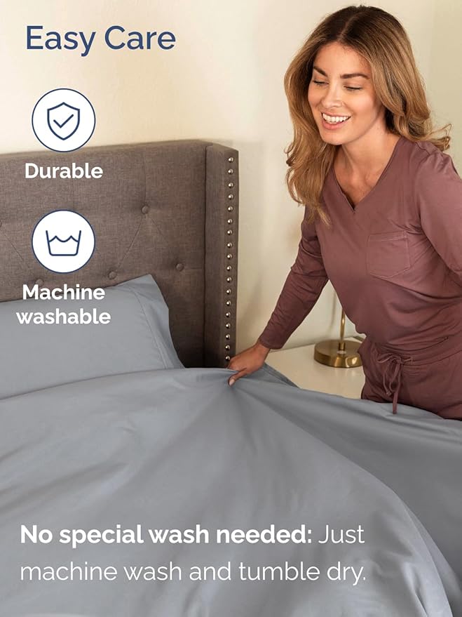 Extra Deep Split King Sheet Set - 7 Piece Breathable & Cooling Sheets - Hotel Luxury Bed Sheets Set - Easy Fit - Soft, Wrinkle Free & Comfy Sheets Set - Steel Blue Sheet Set with Extra Deep Pockets