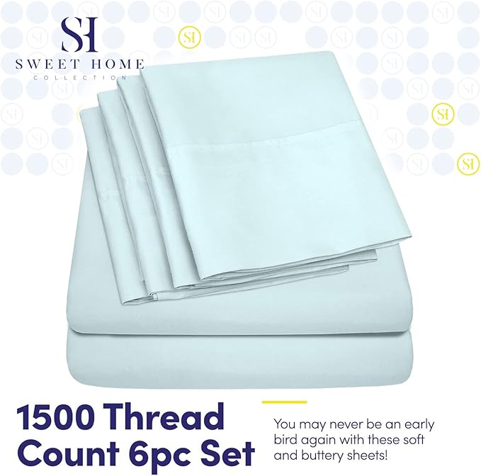 Sweet Home Collection 6 Piece 1500 Supreme Collection Brushed Microfiber Deep Pocket Sheet Set-2 Extra Pillow Cases, Great Value, Rv Short Queen, Aqua