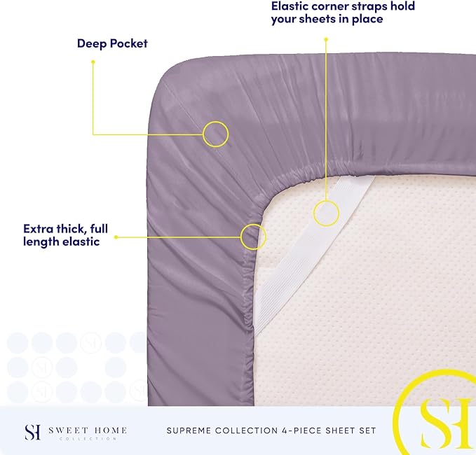 Twin XL Sheets - Breathable Luxury Sheets with Full Elastic & Secure Corner Straps Built In - 1800 Supreme Collection Extra Soft Deep Pocket Bedding Set, Sheet Set, Twin XL, Plum