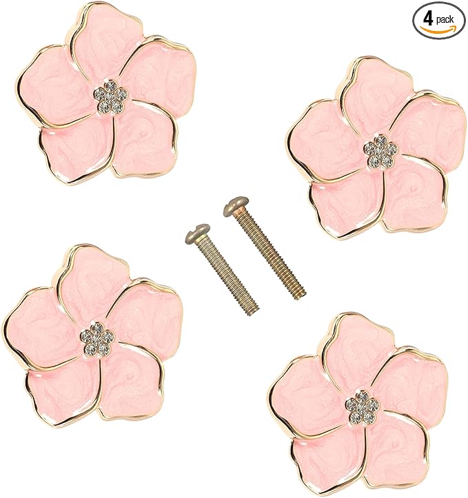 4 pcs Petal Handles Colorful Drawer Knobs Flower Petal Cabinet Dresser Knobs for Girl's Room Dresser Cupboard Drawer Wardrobe Decorative Furniture Knobs (Pink)