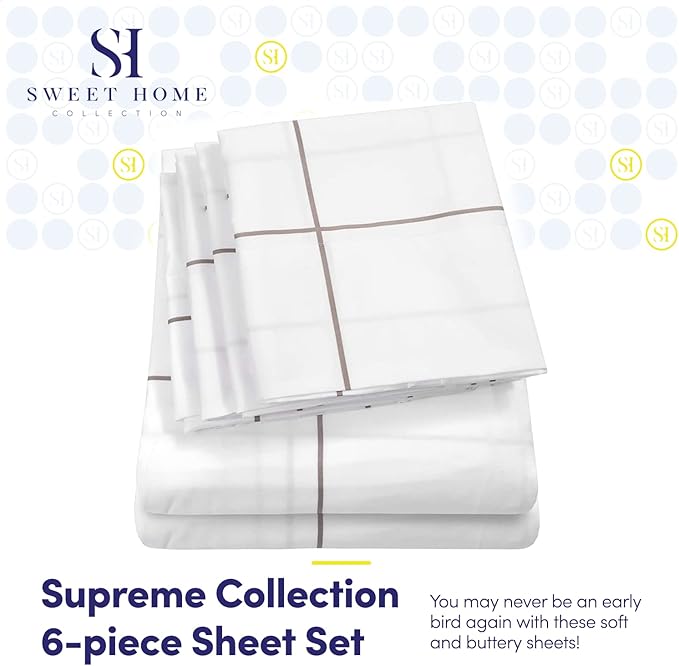 Full Size Bed Sheets - 6 Piece 1500 Supreme Collection Fine Brushed Microfiber Deep Pocket Full Sheet Set Bedding - 2 Extra Pillow Cases, Great Value, Full, Window Pane White