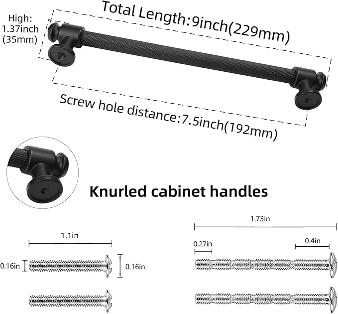 10 Pack 7-1/2 inch(192mm) Matte Black Kitchen Cabinet Handles Cabinet Pulls Black Drawer Pulls Kitchen Cabinet Hardware