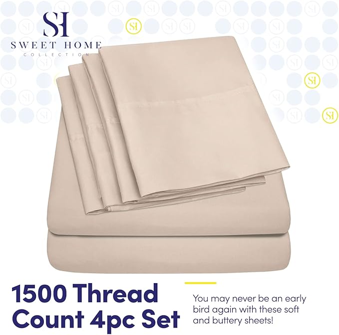 Twin XL Size Bed Sheets - 4 Piece 1500 Supreme Collection Fine Brushed Microfiber Deep Pocket Twin X-Large Sheet Set Bedding - 1 EXTRA PILLOW CASES, GREAT VALUE, Twin XL, Beige