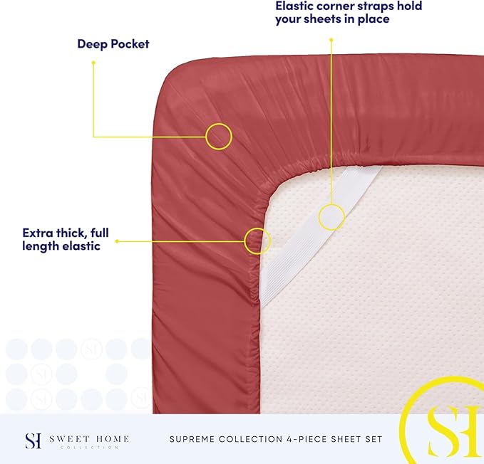 Twin Sheets - Breathable Luxury Sheets with Full Elastic & Secure Corner Straps Built In - 1800 Supreme Collection Extra Soft Deep Pocket Bedding Set, Sheet Set, Twin, Burgundy