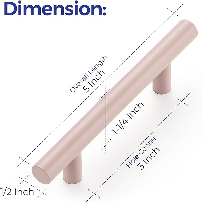 Ravinte 55 Pack | 5 Inch Cabinet Pulls Pink Stainless Steel Kitchen Drawer Pulls Cabinet Handles 5 InchLength, 3 Inch Hole Center