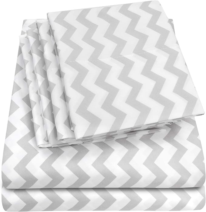 Full Size Bed Sheets - 6 Piece 1500 Supreme Collection Fine Brushed Microfiber Deep Pocket Full Sheet Set Bedding - 2 Extra Pillow Cases, Great Value, Full, Chevron Gray