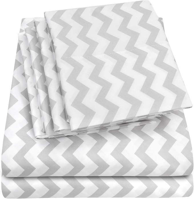 Cal King Size Bed Sheets - 6 Piece 1500 Supreme Collection Fine Brushed Microfiber Deep Pocket California King Sheet Set Bedding - 2 Extra Pillow Cases, Great Value, California King, Chevron Gray