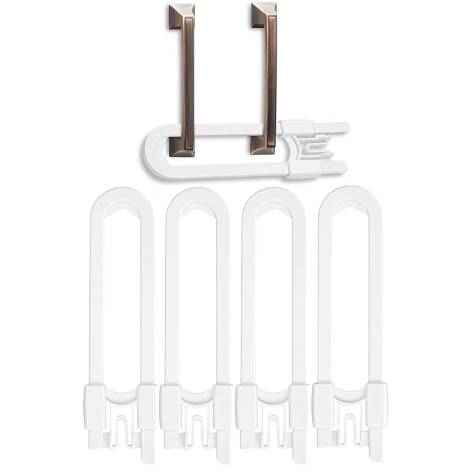 Vmaisi Baby Sliding Cabinet Locks - 4 Pack Adjustable U Shaped Child Safety Locks,Childproof Latches for Kitchen Bathroom Storage Cupboards Doors, Handles and Knobs White (4)