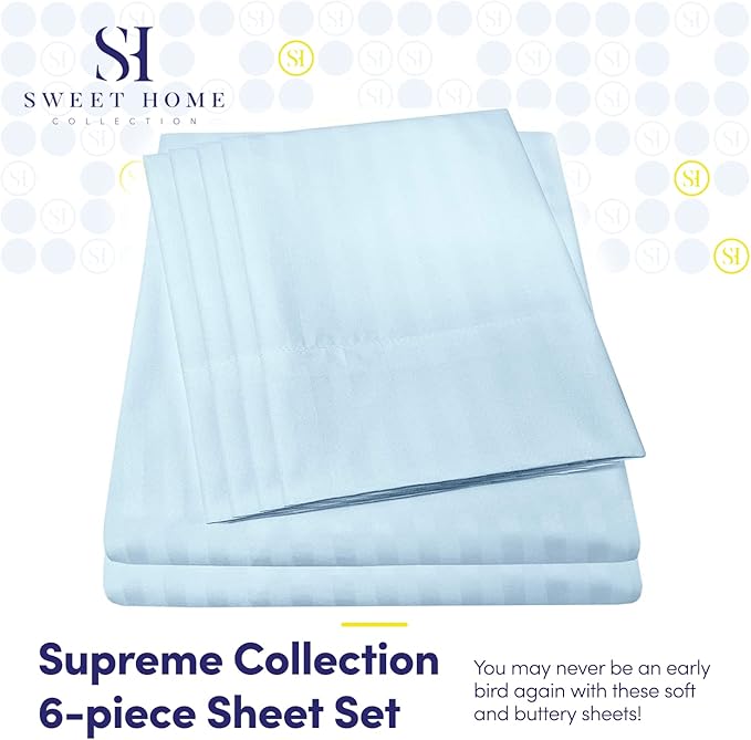 King Size Bed Sheets - 6 Piece 1500 Supreme Collection Fine Brushed Microfiber Deep Pocket King Sheet Set Bedding - 2 Extra Pillow Cases, Great Value, King, Dobby Light Blue