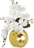 Briful Artificial Orchid Flowers in Gold Pot 15.7" Tall White Faux Orchid Arrangement Silk Orchid Flower Fake Orchids Centerpiece for Home Office Room Wedding Table Décor