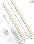 Plug-in Under Cabinet Lighting, Dimmable Under Counter Lights for Kitchen, 2pcs 12 Inch, Warn White 3000K Linkable USB Led Closet Light, Wired Indoor Night Lights Bar for Desk,Sink,Workbench